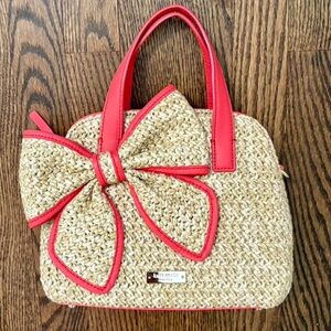Red and Tan Bow Accent Women Bag